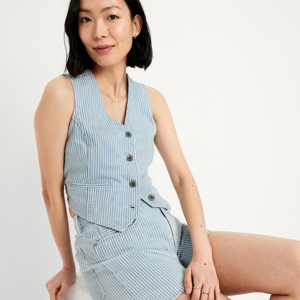 Old Navy Blue and White railroad stripe Vest